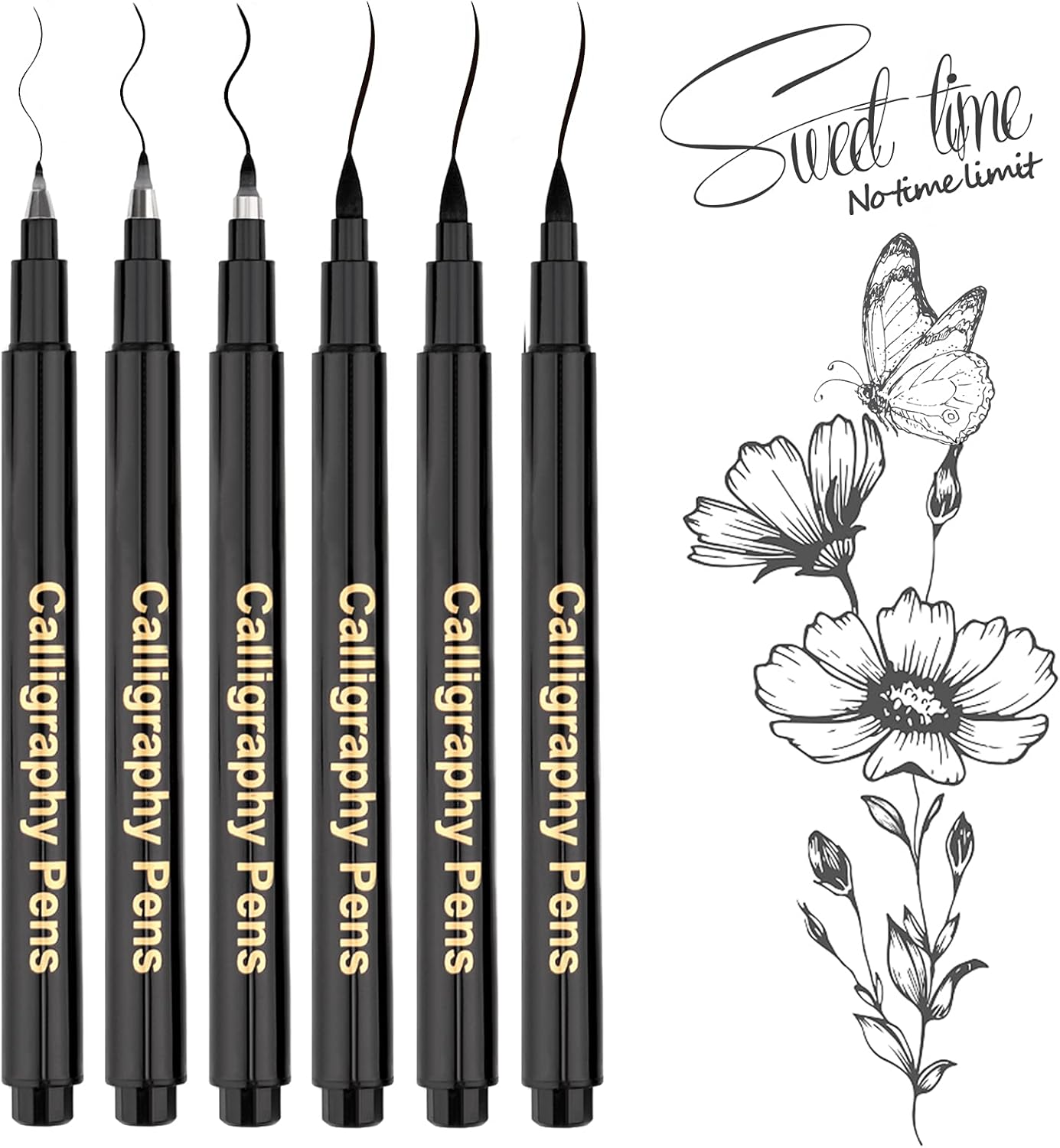 Calligraphy Pens, Soft & Hard Tip Brush Markers Set, Black Ink Refillable Hand Lettering Pens，Black Ink Markers Set for Beginners Writing, Art Drawings, Water Color Illustrations, Journaling (6 Pcs) : Office Products