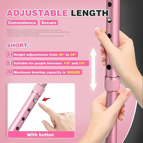 Vista 39 de BigAlex Bastón plegable con luz LED, base cuádruple giratoria, bastón ajustable con bolsa de transporte para hombres y mujeres azul(5'5"-6'3")