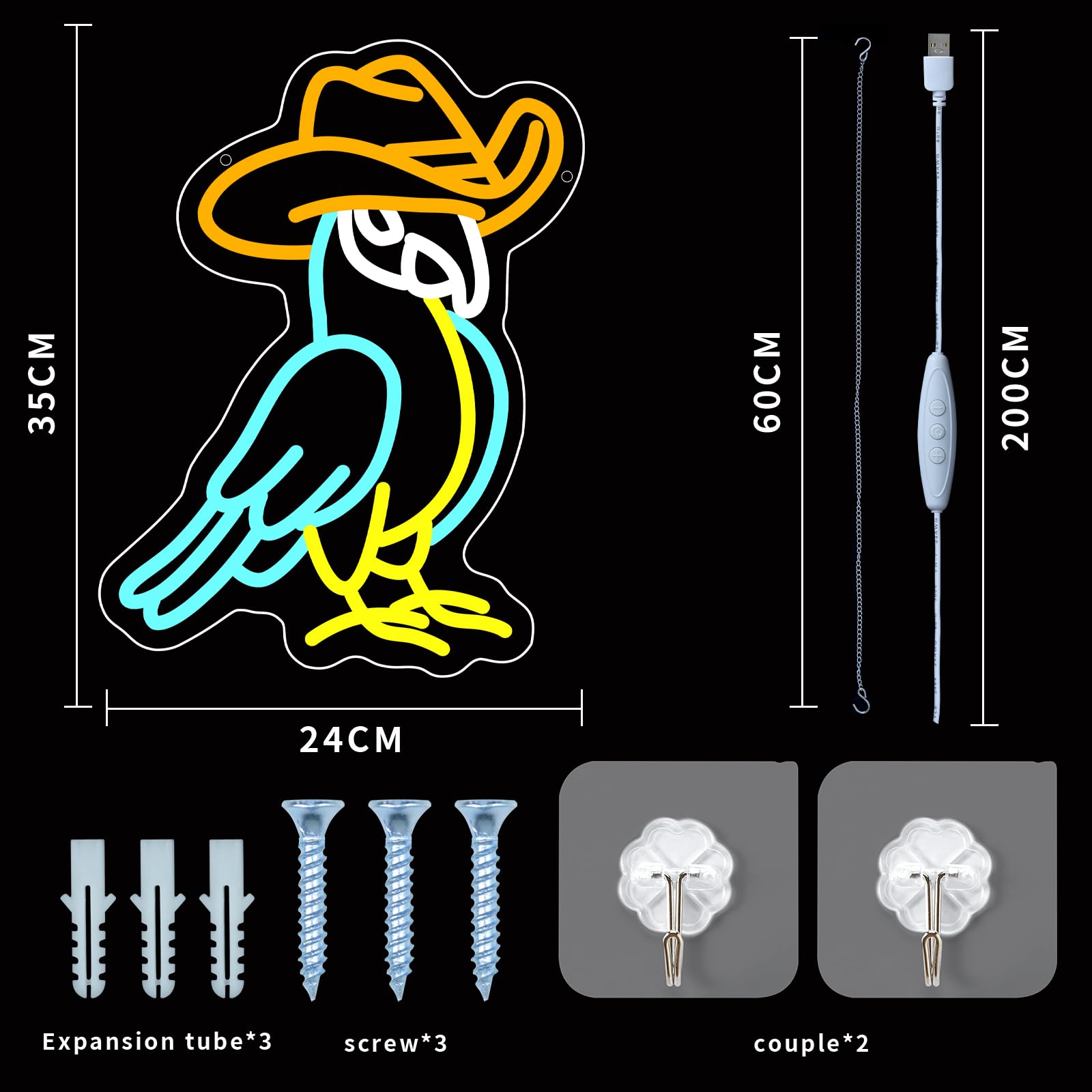 WIOSOUL Parrot Neon Sign Animal LED Light with Top Hat Animal LED Wall Decor - Image 2