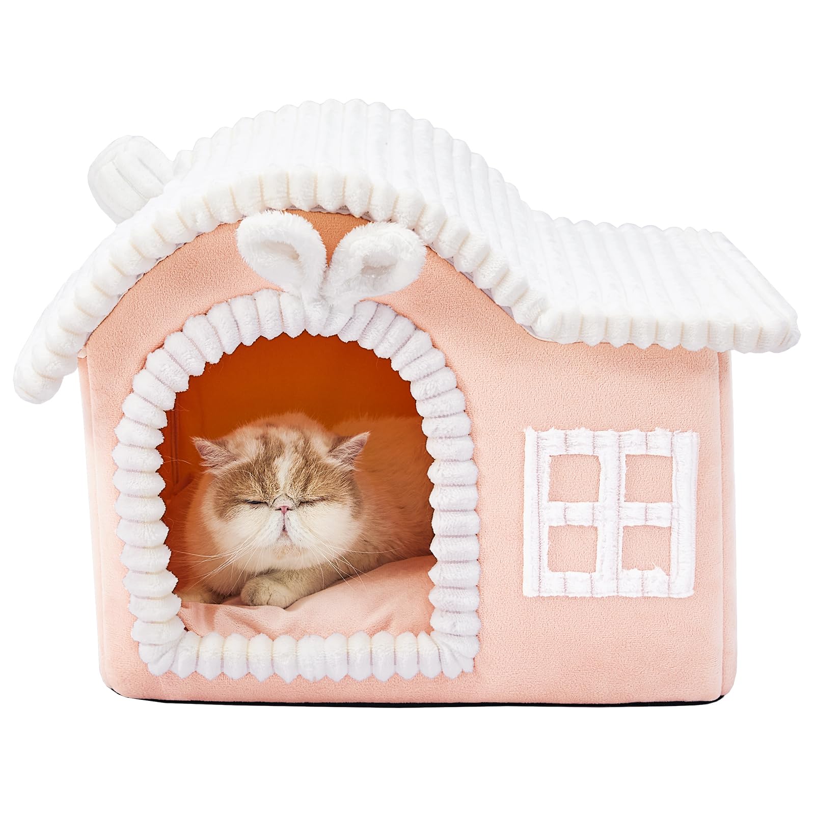 Jiupety Häschenohren-Katzenhaus Indoor, Schornstein-Katzenbett Höhle, Katzenhöhle Warm für 1.4-6.8 kg Katze und Hunde, Faltbare Mit Herausnehmbarem Cat House Cat Bed für alle Jahreszeiten
