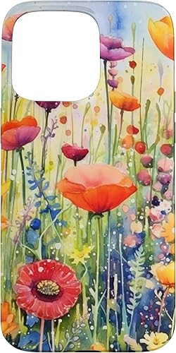 Funda para iPhone 15 Pro Max Watercolor Flower Garden Botanical Art