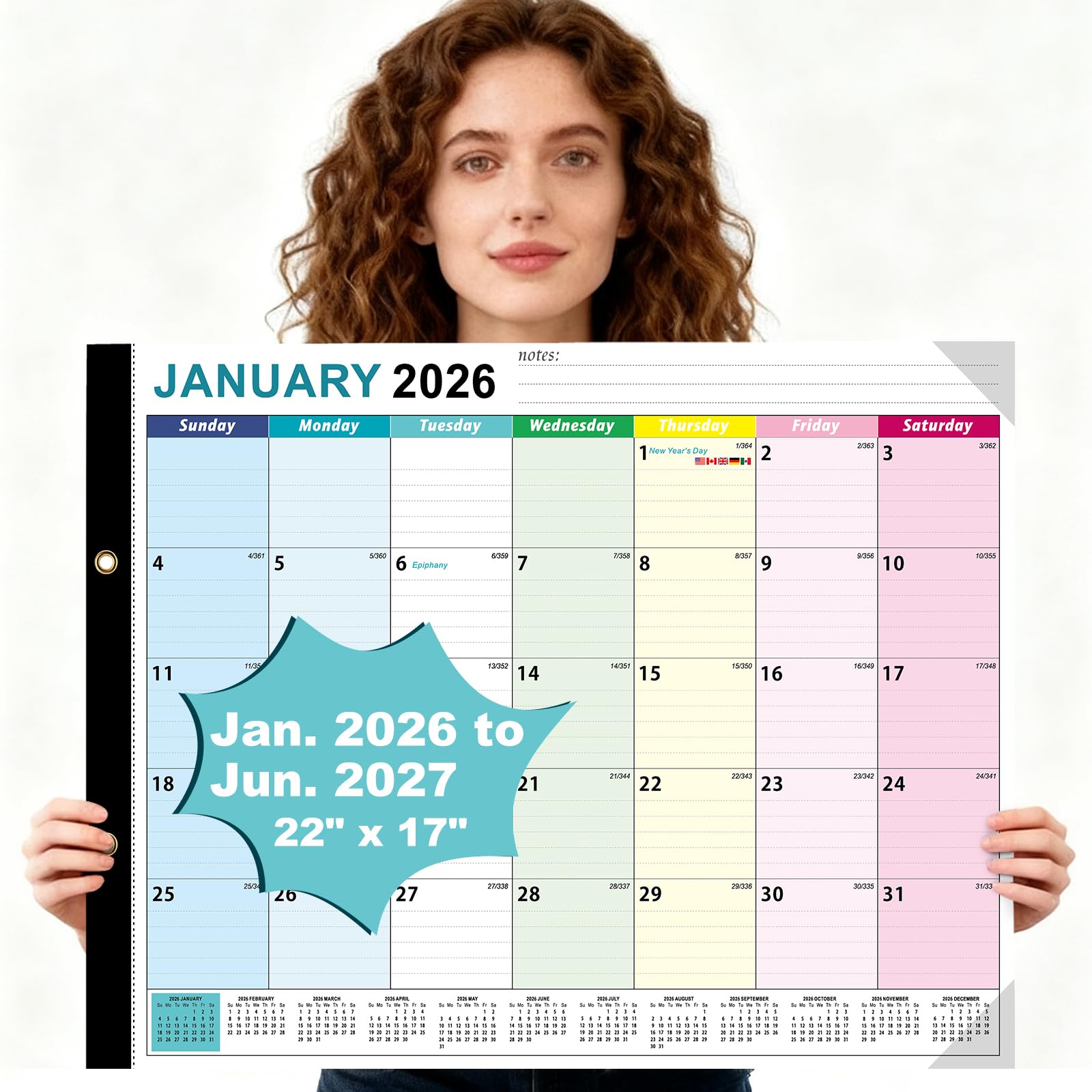 Photo 1 of Desk Calendar 2026 Extra-Large 22" x17", AgePlace Wall Calendar 2026-2027 Covers January 2026 - June 2027, Office Supplies Desktop Monthly Calendar for Home Classroom School & Office Or teacher Gifts