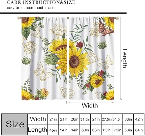 Miniatura 2 de Cortinas opacas de girasol, diseño natural, de granja, floral, con bolsillo para barra, para ventana, para dormitorio, sala de estar, 42 x 45
