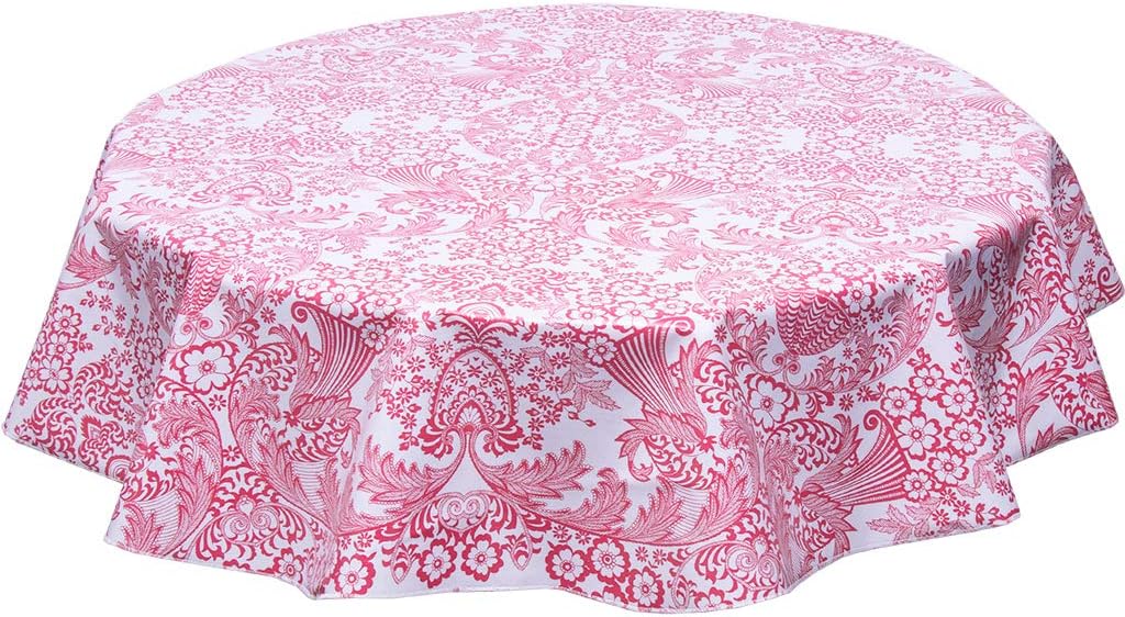 Round Oilcloth Tablecloth in Toile Pink - You Pick The Size!