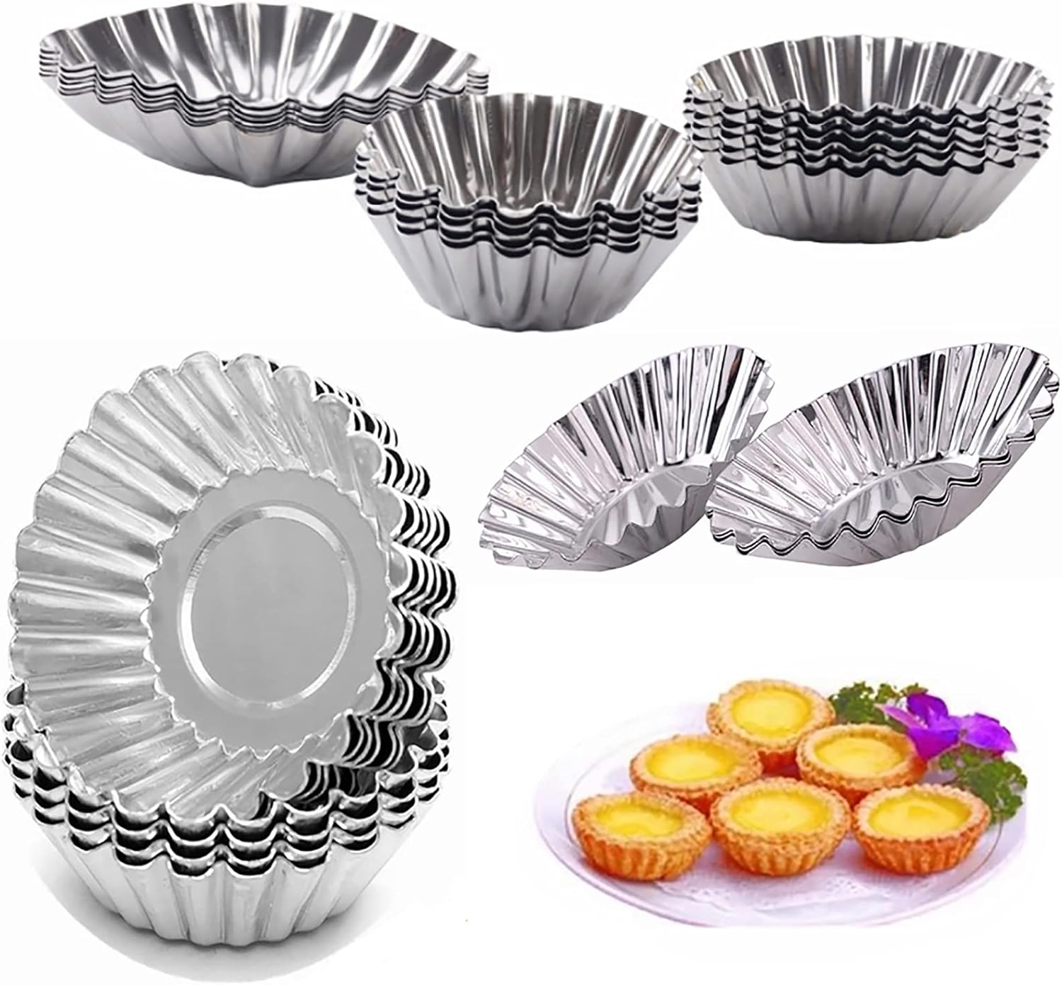 UpTuoLi Egg Tart Molds,Mini Tart Pans,10Pcs Stainless Steel Egg Tart Mold Cupcake