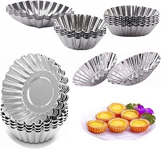 Egg Tart Molds, Mini Tarts Pans,10Pcs Stainless Steel Egg Tart Mold Cupcake Pie Cookie Pudding Mould Baking Cups, Bakeware Cake Cookie Mold Non-Stick Puto Cup