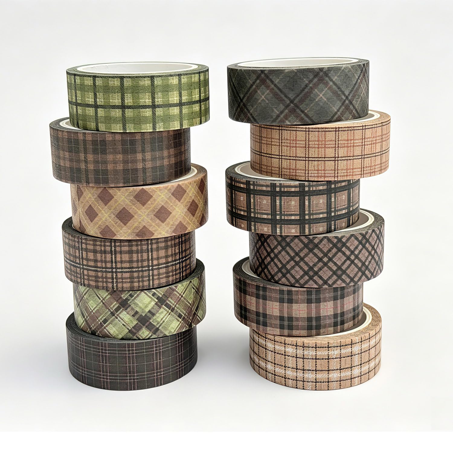 Vintage Plaid washi Tape 12 Rolls Decorative Tapes for Scrapbooking, Journals, Planners, DIY Crafts, 0.6 Inch Wide, 16.4ft per roll