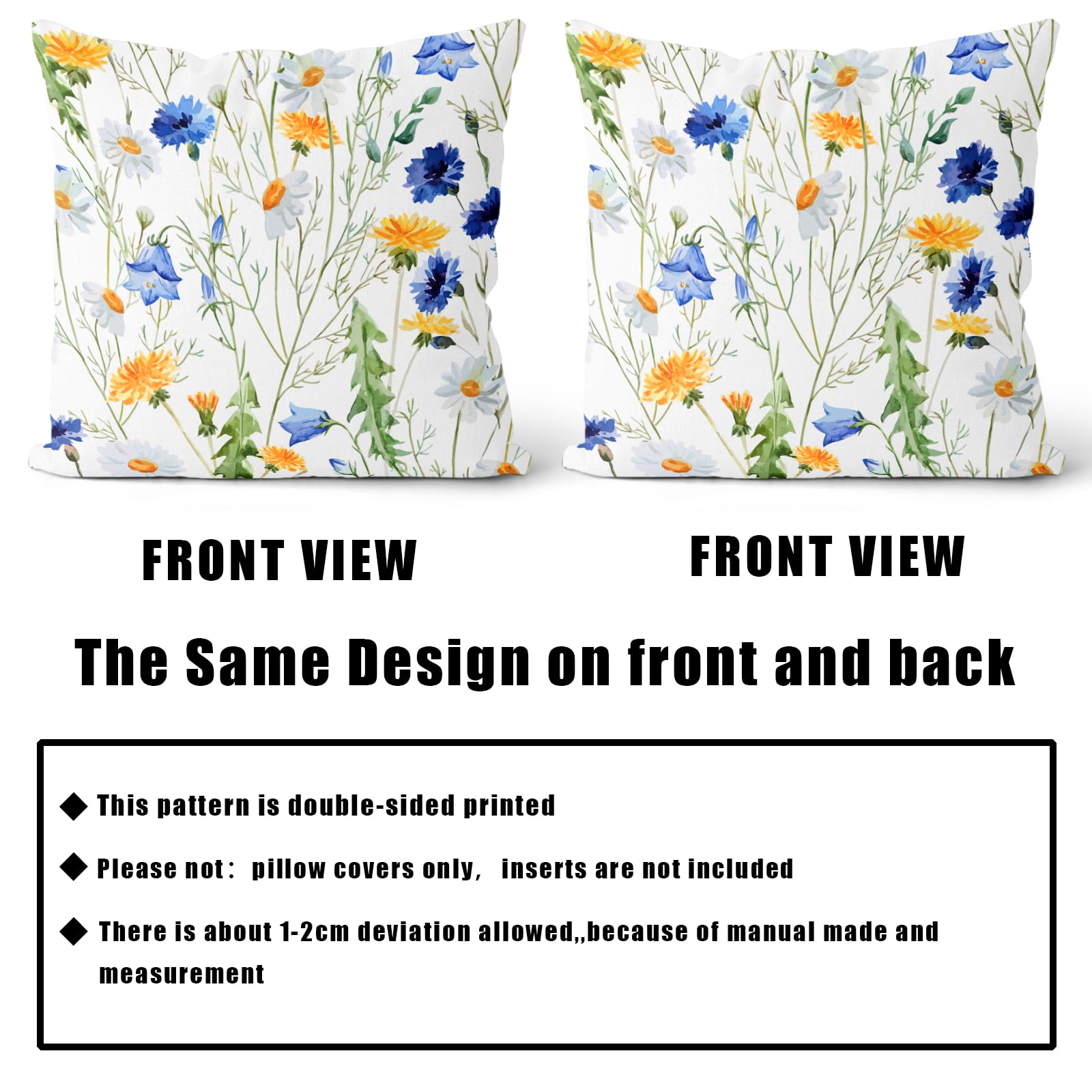 XPHZZL Cushion Covers Set of 2 Pack 45 x 45 cm(18x18 inch)- Dutch Velvet Double Sided Garden Floral Decorative Pillow Covers for Sofa Bed Garden Outdoor Spring Decor Set of 2-White - Image 3