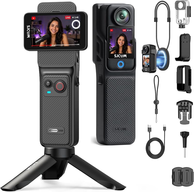 SJCAM C400 4K Vlogging Camera,7H Battery,Wearable Body Cam | Ultra-Stable 6-Axis EIS, 2.29" Responsive Touchscreen, 30M Waterproof, 3-in-1 Handheld, Wearable & Pocket Vlogging