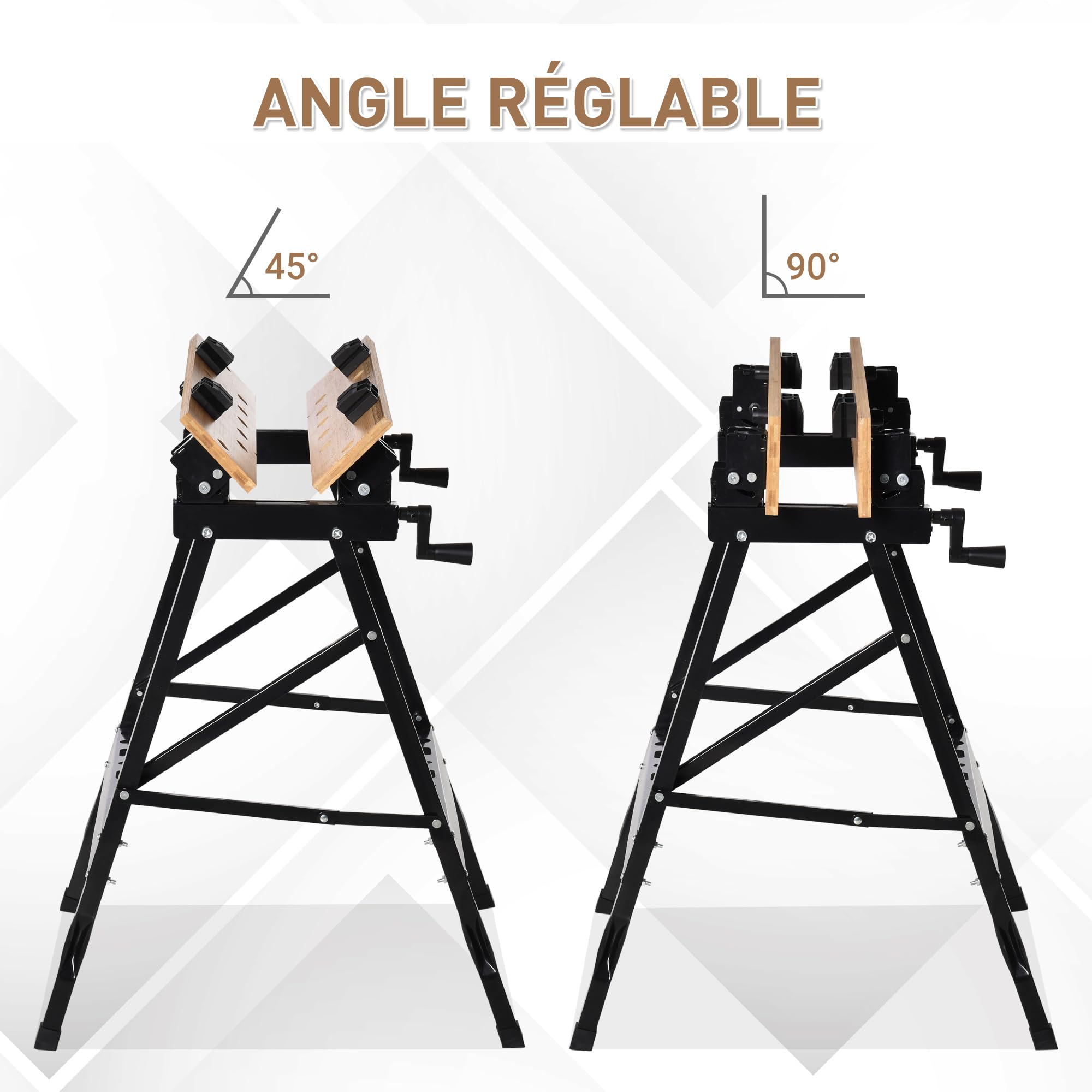 HOMCOM Établi Pliant établi de Serrage avec 4 Serre-Joints Table de Travail chevalet de sciage, Charge 150 kg, Structure en Acier, Plan de Travail pour Chantier Atelier Garage, 63,5x60,5x78cm, Noir
