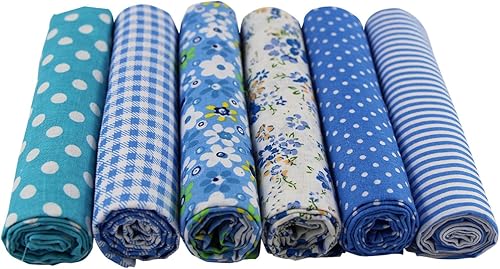 Miniatura 2 de UOOOM 6pcs 19.7x19.7 in Patchwork algodón tela DIY costura hecho a mano acolchado tela diferentes diseños (Tone-Blue)