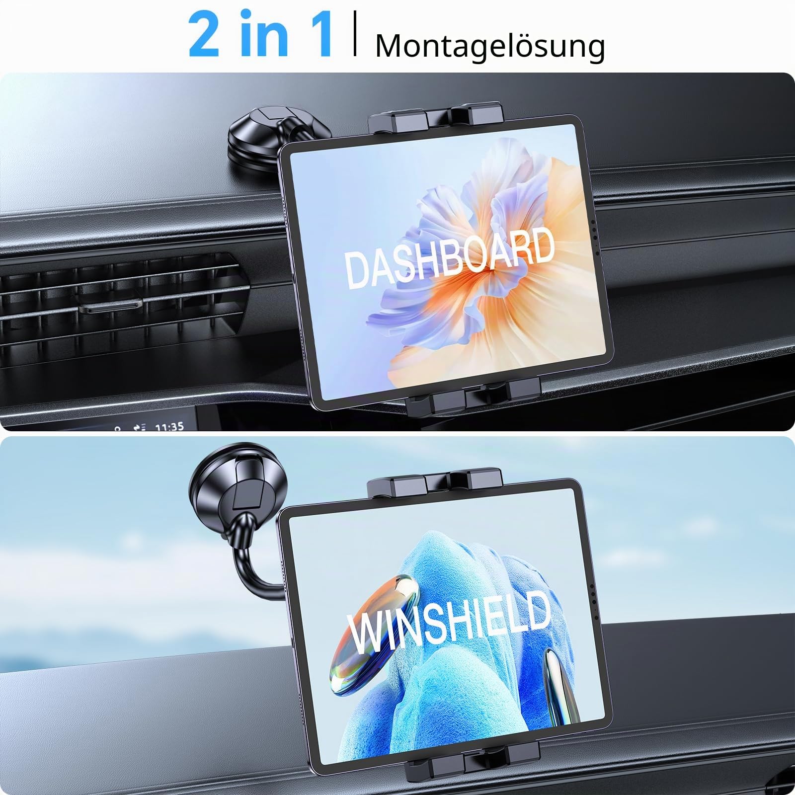 Coolpow Tablethalterung am des Autos, Tablet Halterung Auto,Tablet Halterung Auto vorne Für 4.7"-12.9" Zoll Schwanenhals ipad Halterung Auto Vorne für iPad Pro Air Mini, Galaxy