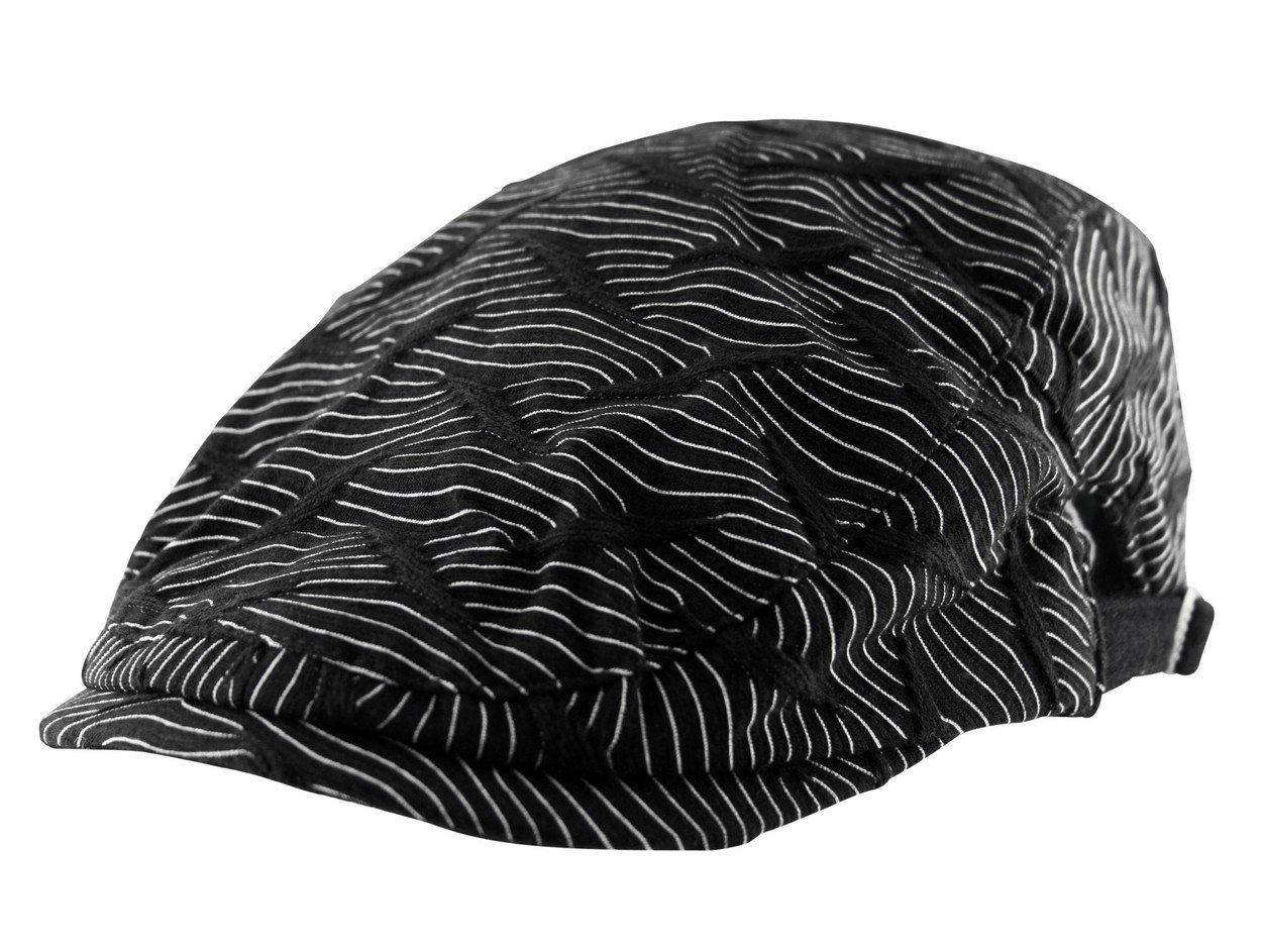 Itzu Men's Black Flat Cap Hat Wool Mix Criss Cross Print Button Closure Lined Gatsby Golf Newsboy In