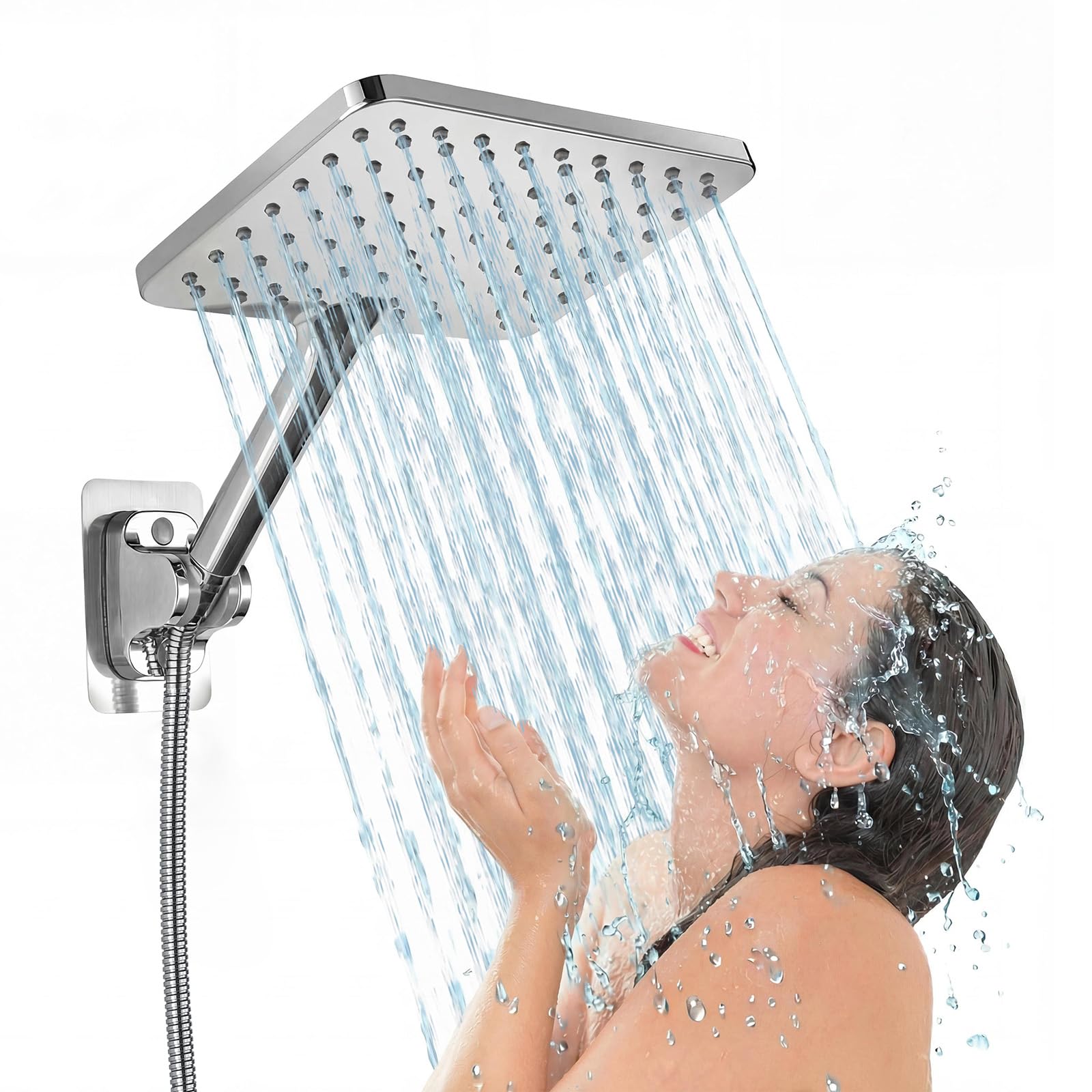 Ampio Soffione Doccia Manuale, Soffioni Doccia Manuali ad Alta Pressione Voolan, Soffione a Pioggia Cromato da 25cm, Sufficientemente Ampio da Coprire Tutto il Corpo, forma Quadrata
