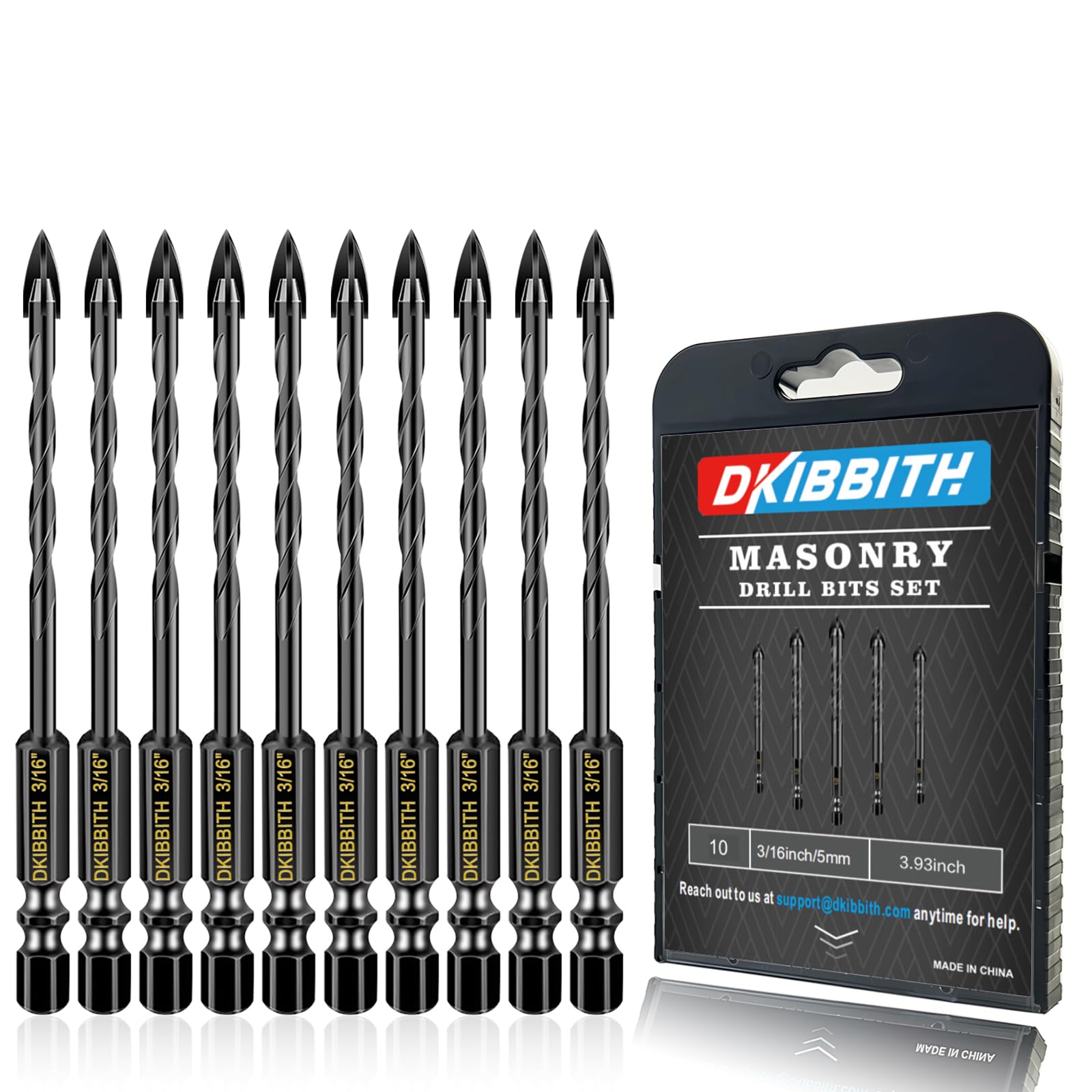 Photo 1 of 10 Pcs 3/16" Masonry Concrete Drill Bit Set for Tile Brick Glass Plastic Wood, Cross Tungsten Carbide Tip, Hex Shank, Work with Ceramic Porcelain Tile Wall Mirror Paver, 3/16 Inch Drill Bits,5mm.