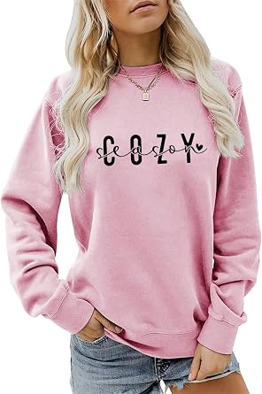 Cozy Season Sweatshirt, Get Cozy Shirt Women Casual Crewneck Pullover Tops, Funny Fall Winter Sweater Weather Blouse
