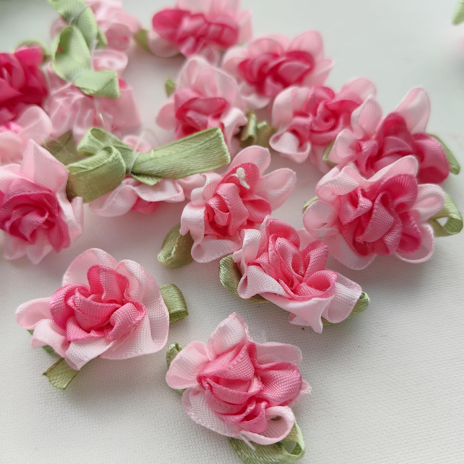 20pcs Pink 2tone Satin Ribbon Flowers Bows Appliques DIY Craft Wedding Decoration