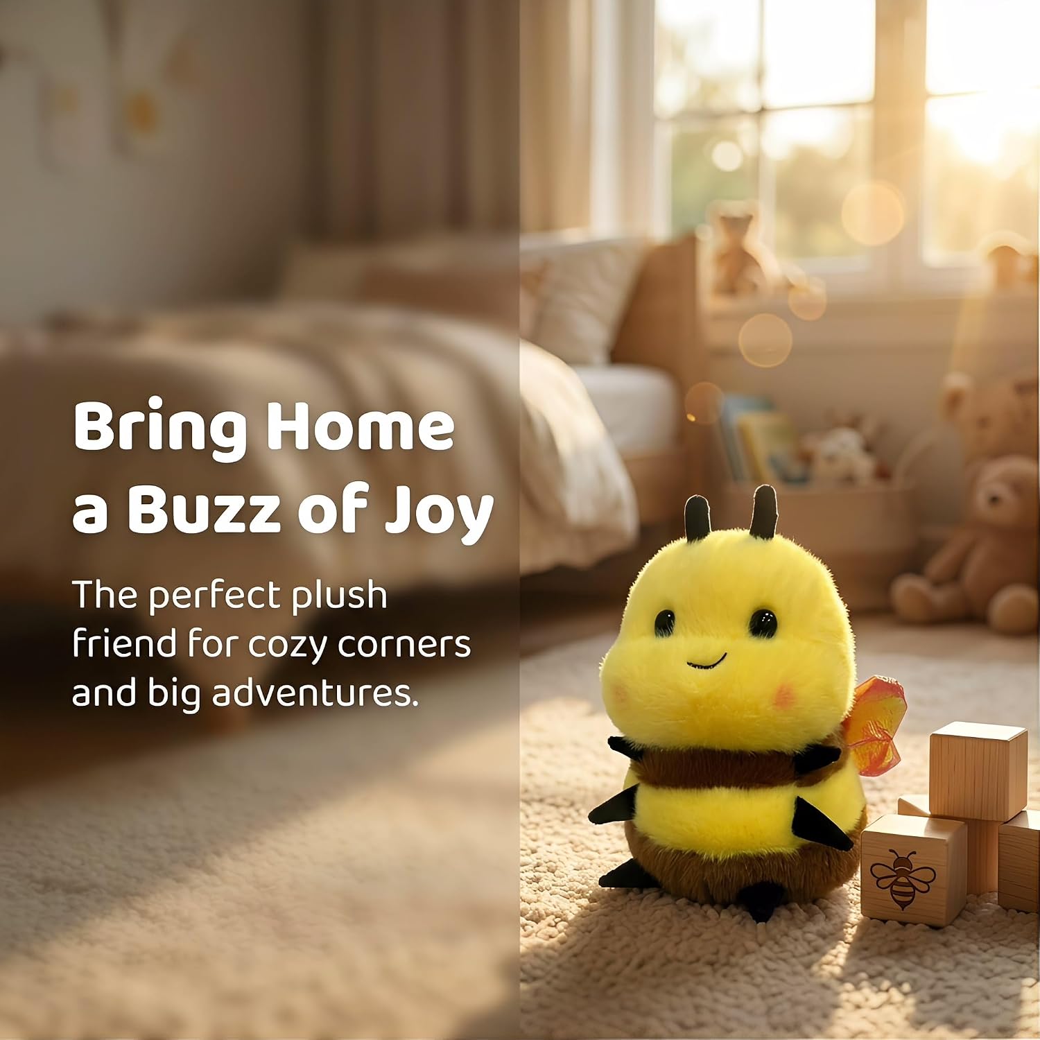 Smiling Bee Plush Toy - Soft Stuffed Animal with Embroidered Wings, Optimistic Bee Bear Peak Plush Toy, Unique Gift for Children and Nature Loving Collectors, Cute Bee Doll for Bedtime and Decoration image 3