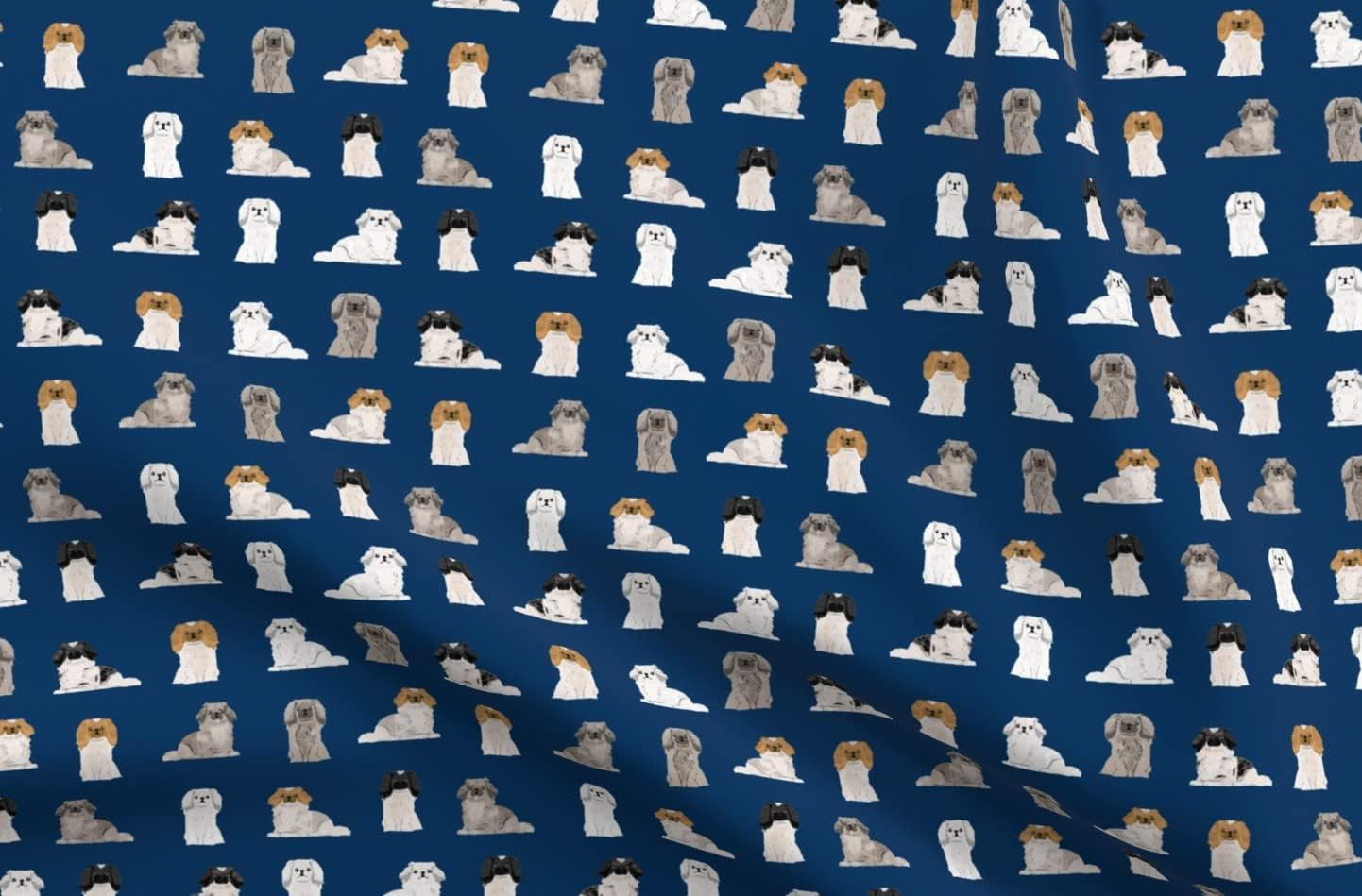Spoonflower Fabric - Pekingese Dogs Pet Dog Cute Colors Navy Toy Breed Chinese Blue Printed on Upholstery Velvet Fabric Fat Quarter - Upholstery Home Decor Bottomweight Apparel