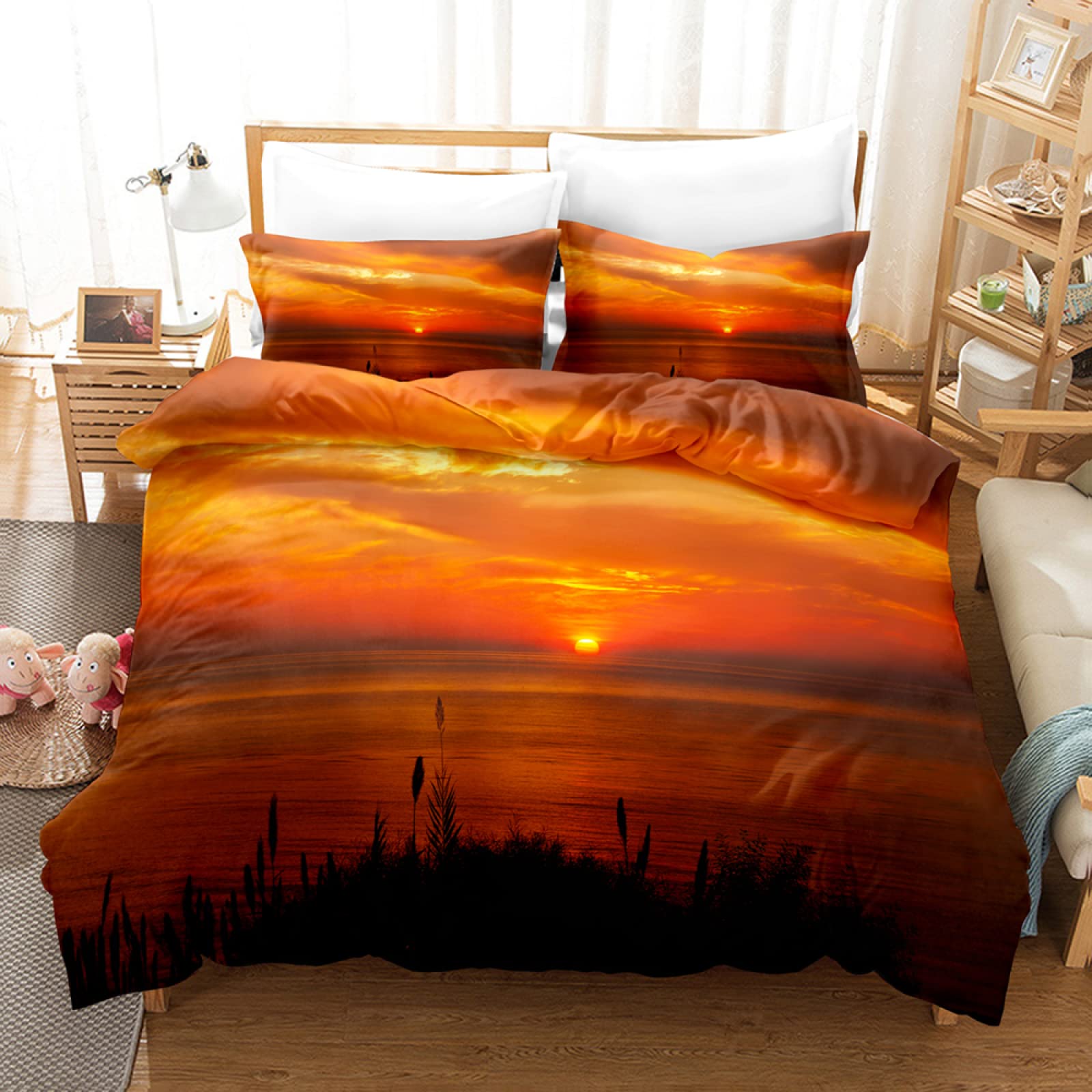 YYZBSKing Size Bedding Sets Orange sunset Soft Microfiber King Size Duvet Cover + 2 Pillowcases 19inchx27inch Suitable For Adults