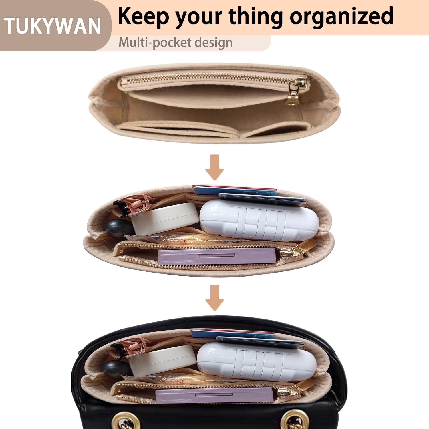 Bag Organizer for Longchamp Mini Bag, Purse Organizer Insert Fit Timid Bag Storage & Finishing Inner Bag Liner Handbags Insert Organizer Suitable for Mini Le Pliage - Image 2