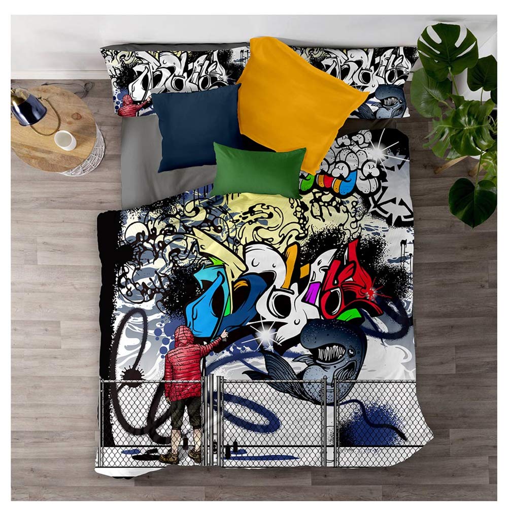 Juego De Sábanas Duvet Cover, Juego De Sábanas 3D Graffiti Hip Hop Print Deluxe Microfibra Suave con Cremallera Funda Nórdica Y Fundas De Almohada (Cultura callejera,220x240+50x75)
