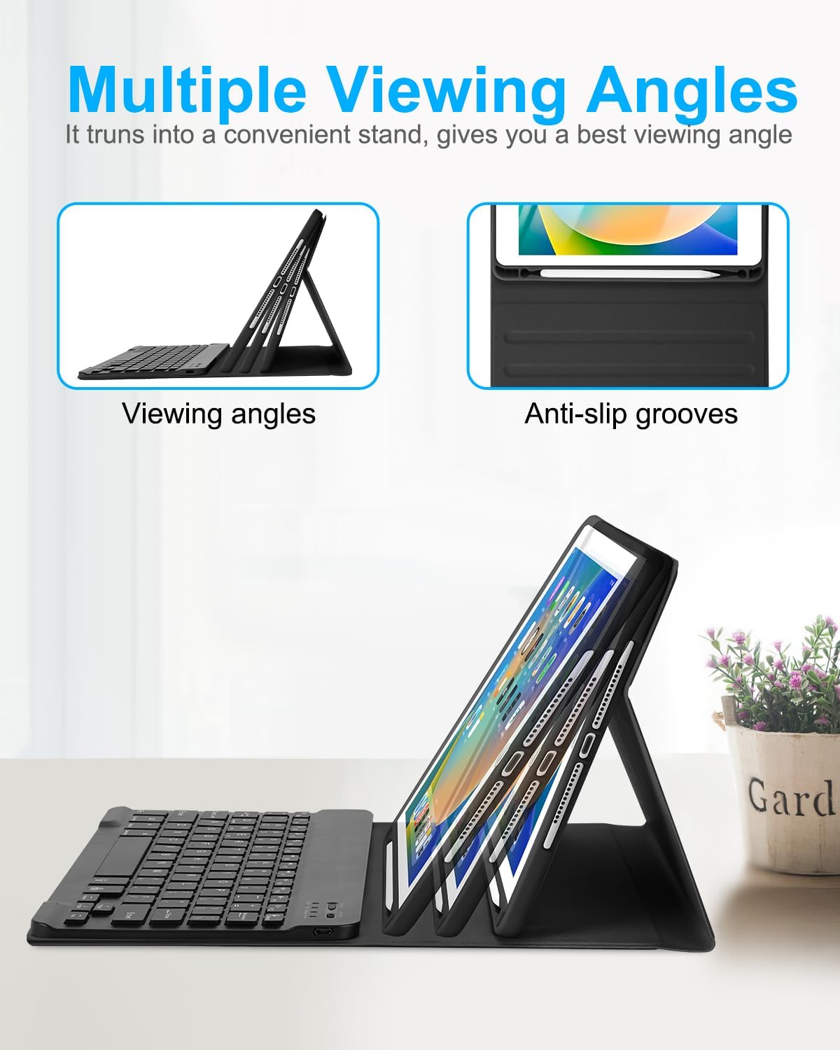 EAMPANG Case with Keyboard Mouse for iPad 9th 8th 7th Generation 10.2 inch,7 Color Rainbow Backlight Detachable USB-C Keyboard Magnetic Case with Pen Slot for iPad Air 3rd Gen/Pro 10.5 Black
