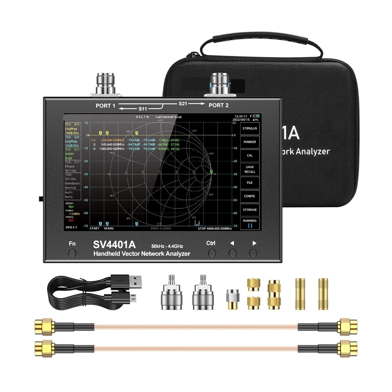 Analizator sieci wektorowych, SV4401A 7 "dotykowy wyświetlacz LCD 50 KHz-4,4 GHz NanoVNA VNA wektorowy sieciowy analizator antenowy UHF HF VHF SWR 100db dynamiczny Tester VNA Pomiar parametrów S, SWR