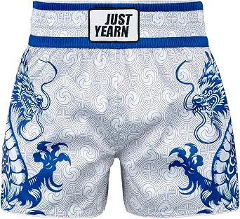 JUST YEARN Muay Thai Boxing Shorts, Traditional MMA Kickboxing Workout Trunks for Men and Women, High Mobility Training Gear