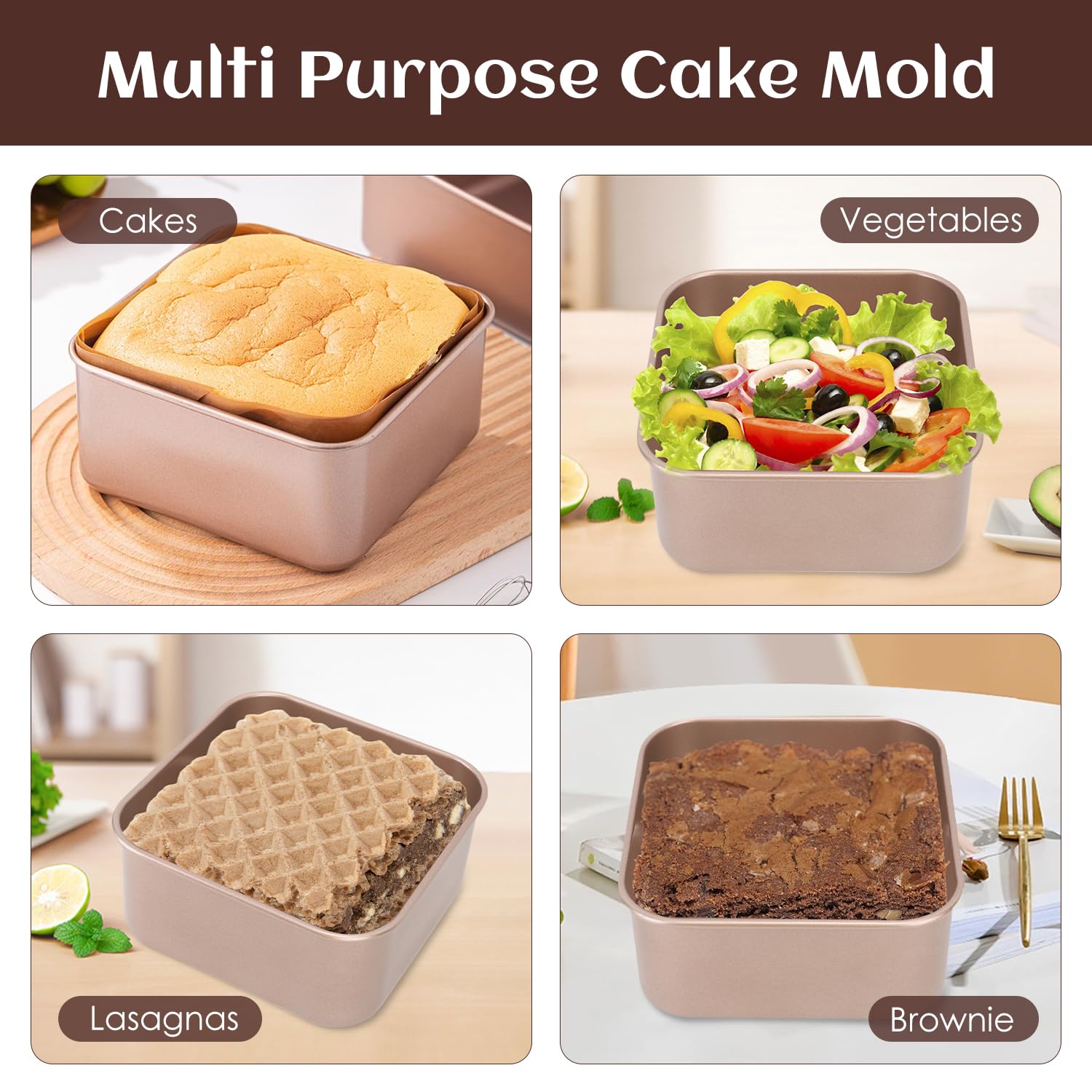 Tissting Teglia da Forno, 17 x 17 x 8 cm Antiaderente Quadrata Profonda Teglia per Pane Acciaio al Carbonio Fondenti per Pane Vassoio per Torte per Brownies Lasagne Biscotti