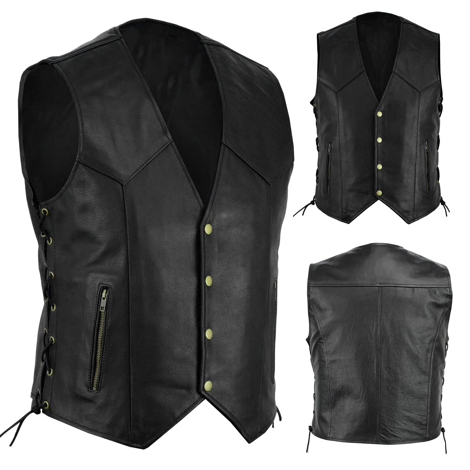 Lederweste Herren Gothic Pu-Leder Weste Herren Steampunk Kutte Leder Biker Rocker Motorrad Clubweste Herren Kunstleder Lederweste Mit Seitlichen Schnürsenkeln