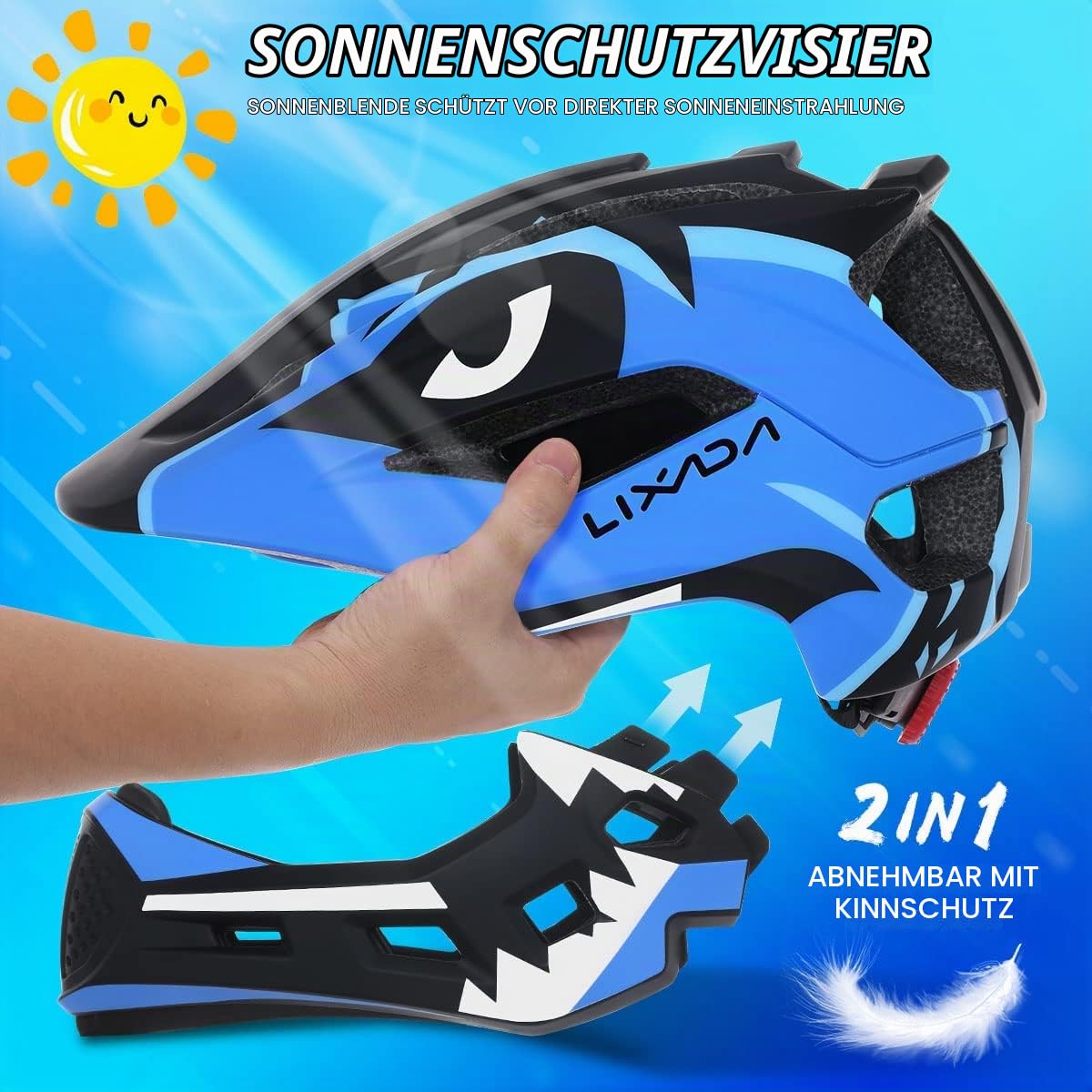 Lixada Kinderhelm, Kinder Fahrradhelm, Integrierter Helm mit Abnehmbarem Kinnschutz Kindersport Schutzhelm zum Radfahren Skateboarden Rollschuhlaufen