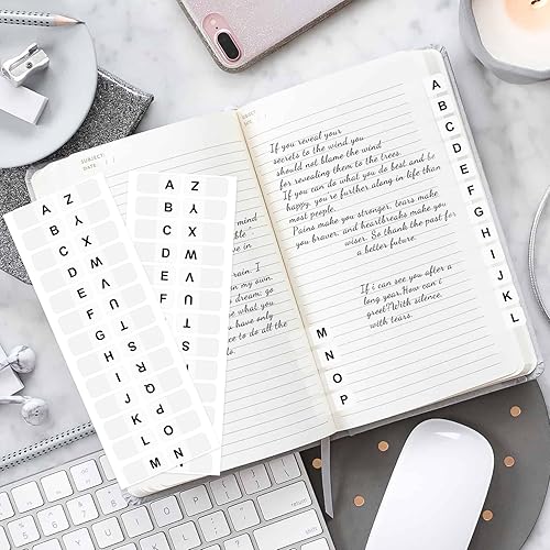 Miniatura 5 de OIIKI 364 etiquetas del alfabeto blanco, de la A a la Z, 26 letras del alfabeto, índices de pestañas alfabéticas, calcomanías del alfabeto escolar