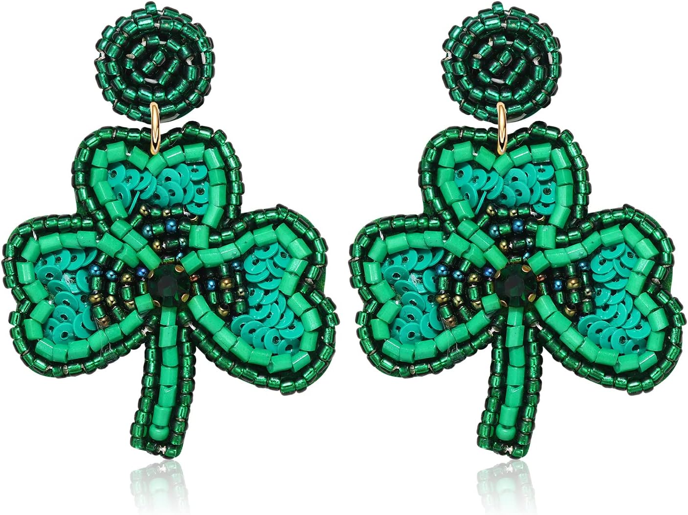 St Patricks Day Dangle Earrings Beaded Shamrock Earrings Handmade Hypoallergenic Cute Green Leaf Lucky Clover Drop Dangling Earrings for Women Teacher Irish Holiday Jewelry Gift