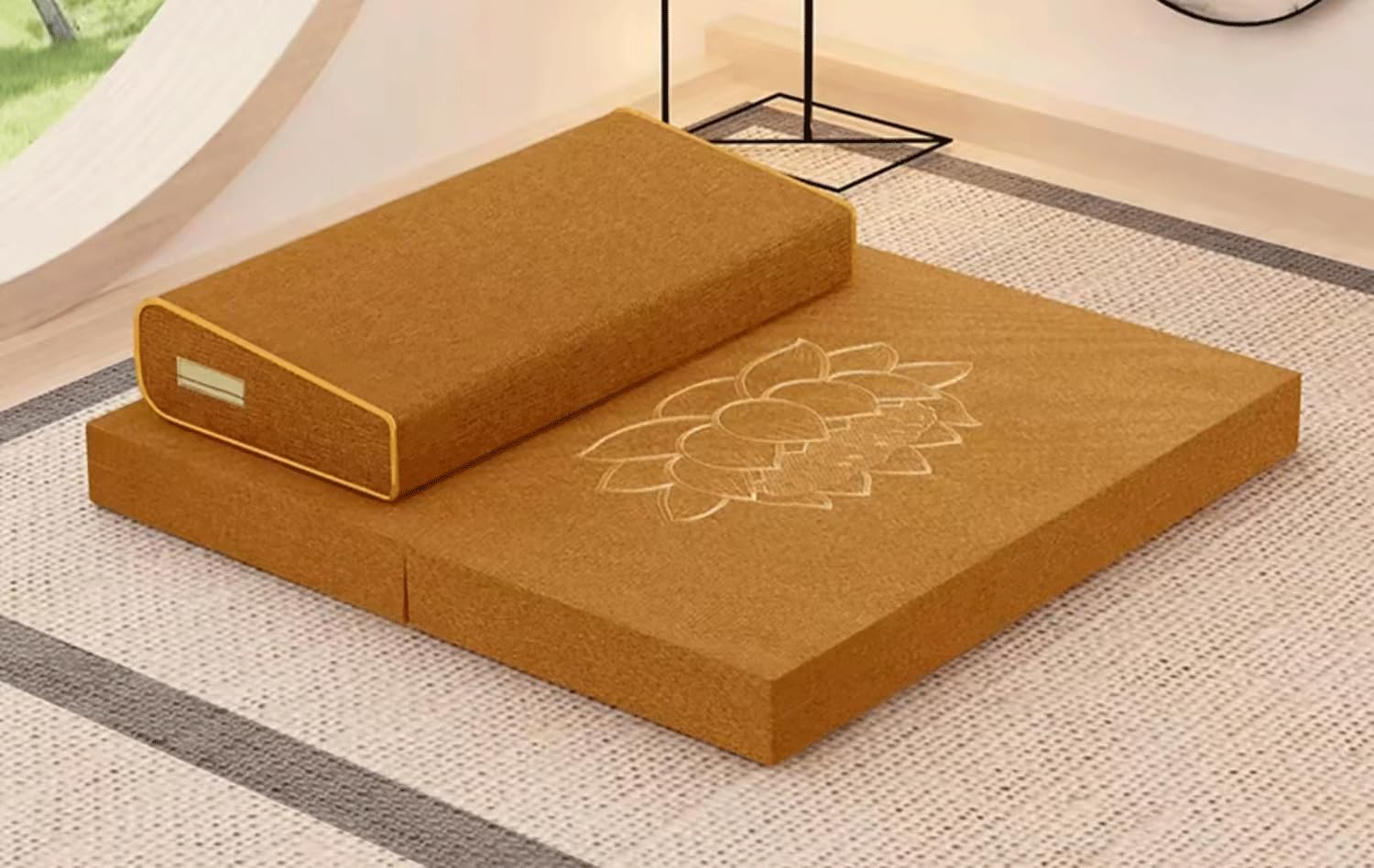 Cojín Grande Y De Meditación,estera De Meditación Cuadrada Hecha A Mano,cojín De Suelo Plegable Portátil Cojín De Yoga De Lino De Fibra De Coco Al Aire L(Size:70x70cm(28x28inch),Color:earthy yellow-1)