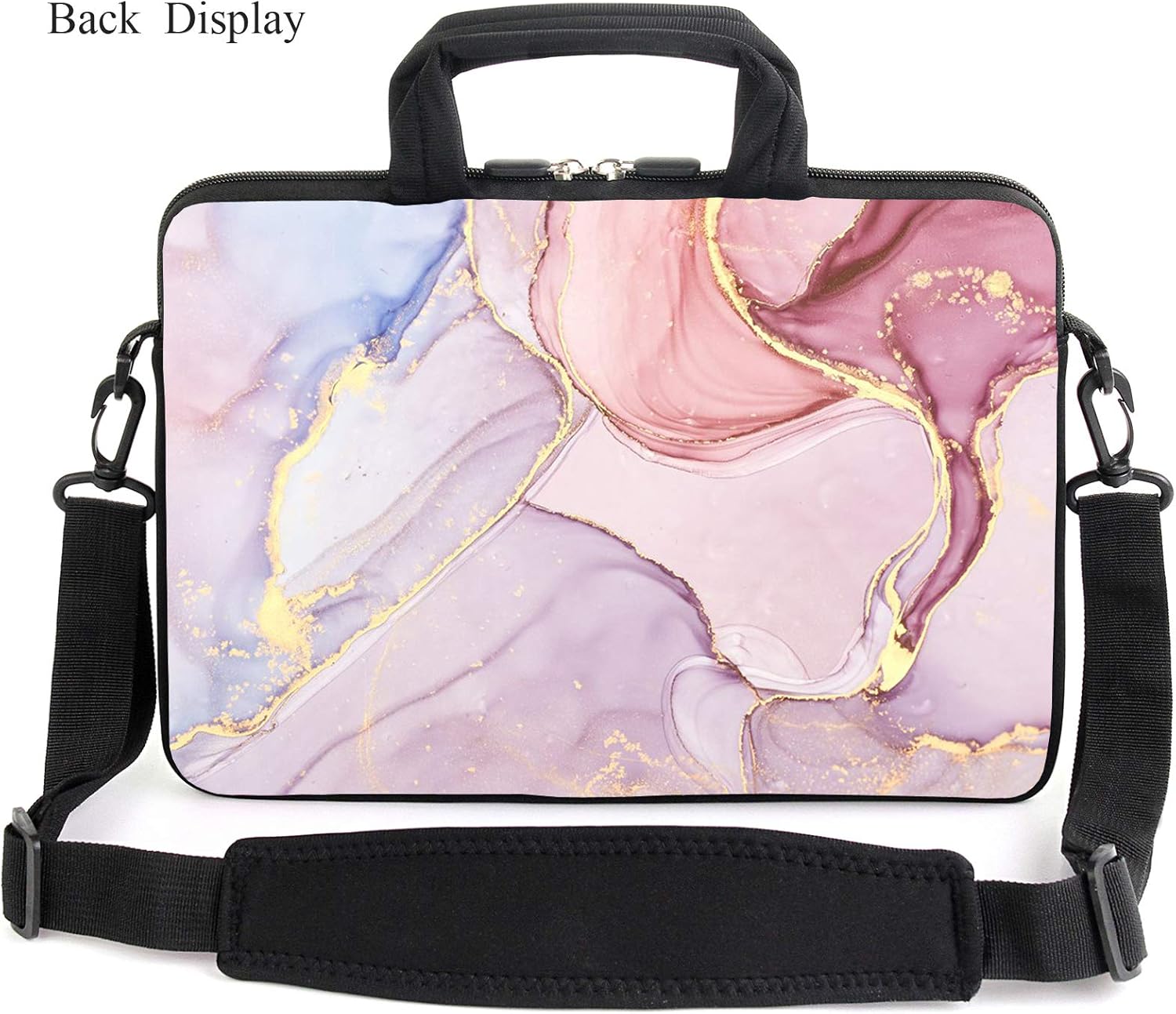 13.3" laptop bag adjustable shoulder strap with handle accessory pocket fits 11.6" 12" 12.1" 13" 13.3" Laptops/notebook/ebooks/chromebook/iPad(Pink Marble) - Image 2