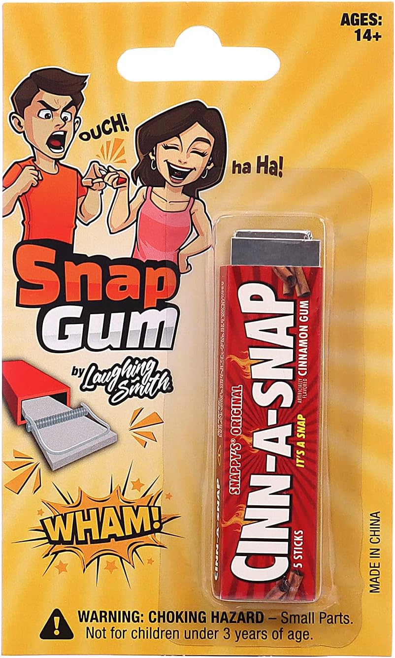 Laughing Smith Snap Gum - Shock Prank - Hilarious Shocking Chewing Gum Prank & Gag - Snappy Shocker Fake Gum - Funny 'Pull Here' & 'Snap' Joke - Superior to Electric Shock Zap Gum