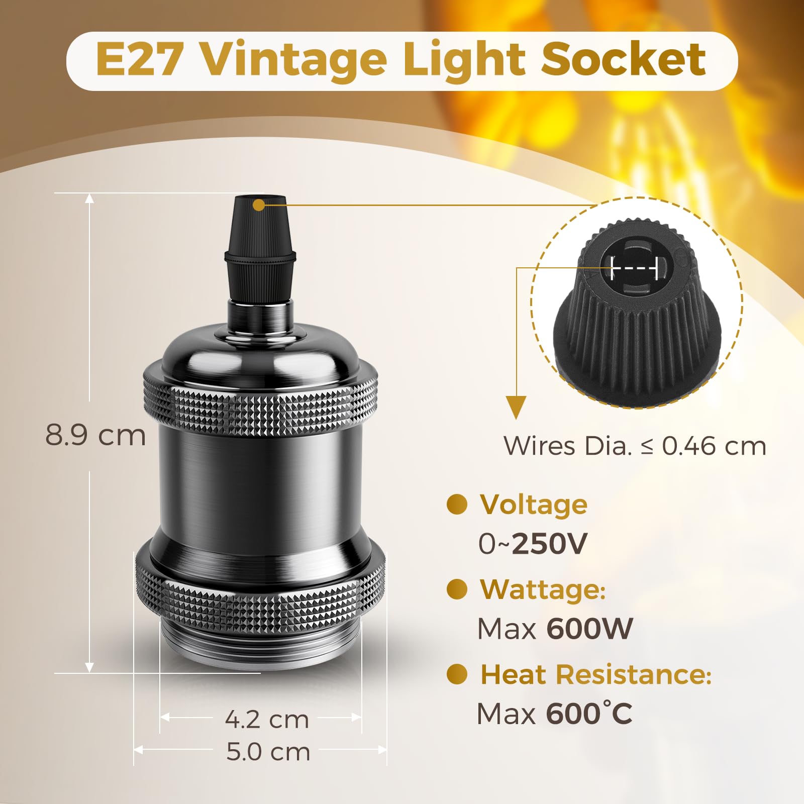 DiCUNO E27 oprawa lampy w stylu vintage, aluminiowa i ceramiczna, gwint E27 do żarówki, antyczny wygląd, do lamp ściennych, stołowych i sufitowych, akcesoria DIY, perłowa czerń, 4 sztuki w opakowaniu
