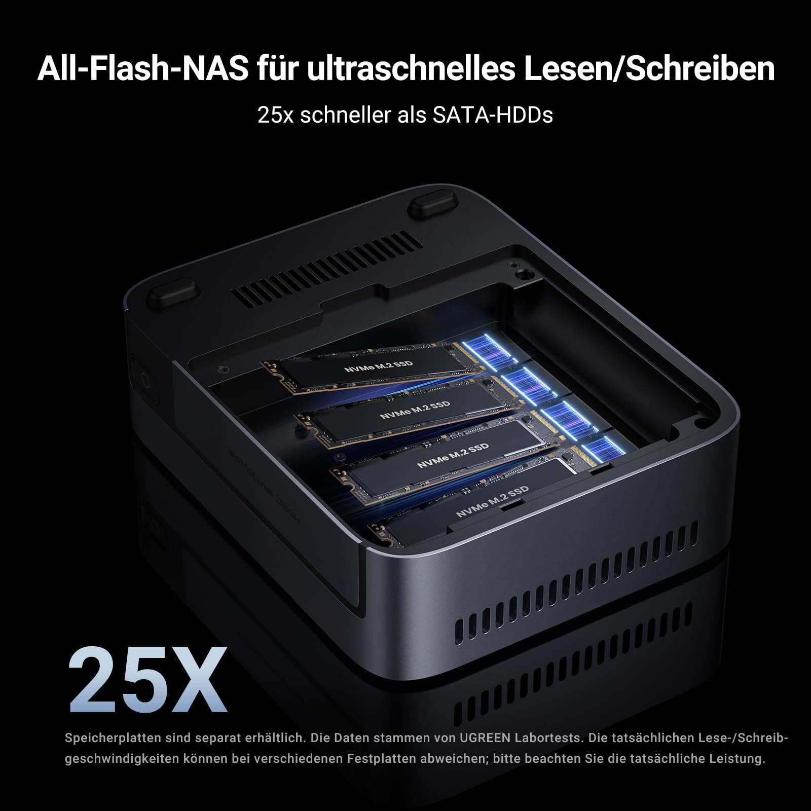 UGREEN NASync DXP480T Plus 4-Bay All-Flash NAS, Intel i5-1235U 10-Kern, 8GB DDR5, 128GB SSD, 10GbE, Wi-Fi 6, 4×M.2 NVMe, 8K HDMI, 2×Thunderbolt 4, Kompatibel mit Drittanbieter SSD (Ohne Festplatten)