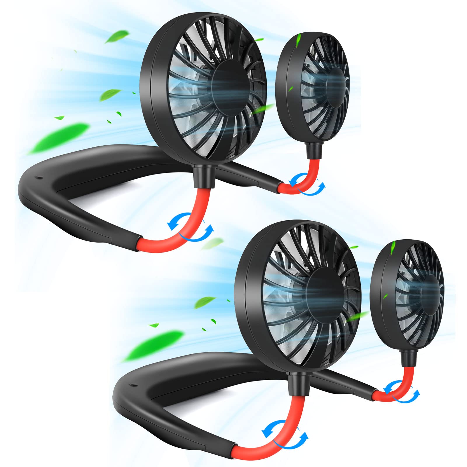 Portable Neck Fan Rechargeable Personal Hand-Free Fan Mini USB Wearable Neckband Sport Fan, 3 Speed Adjustable, 360 Degrees Free Rotation Perfect for Working, Traveling, Office, Reading (Red Black 2 Pack) (B09XXK1612) Amazon Price History, Amazon Price Tracker