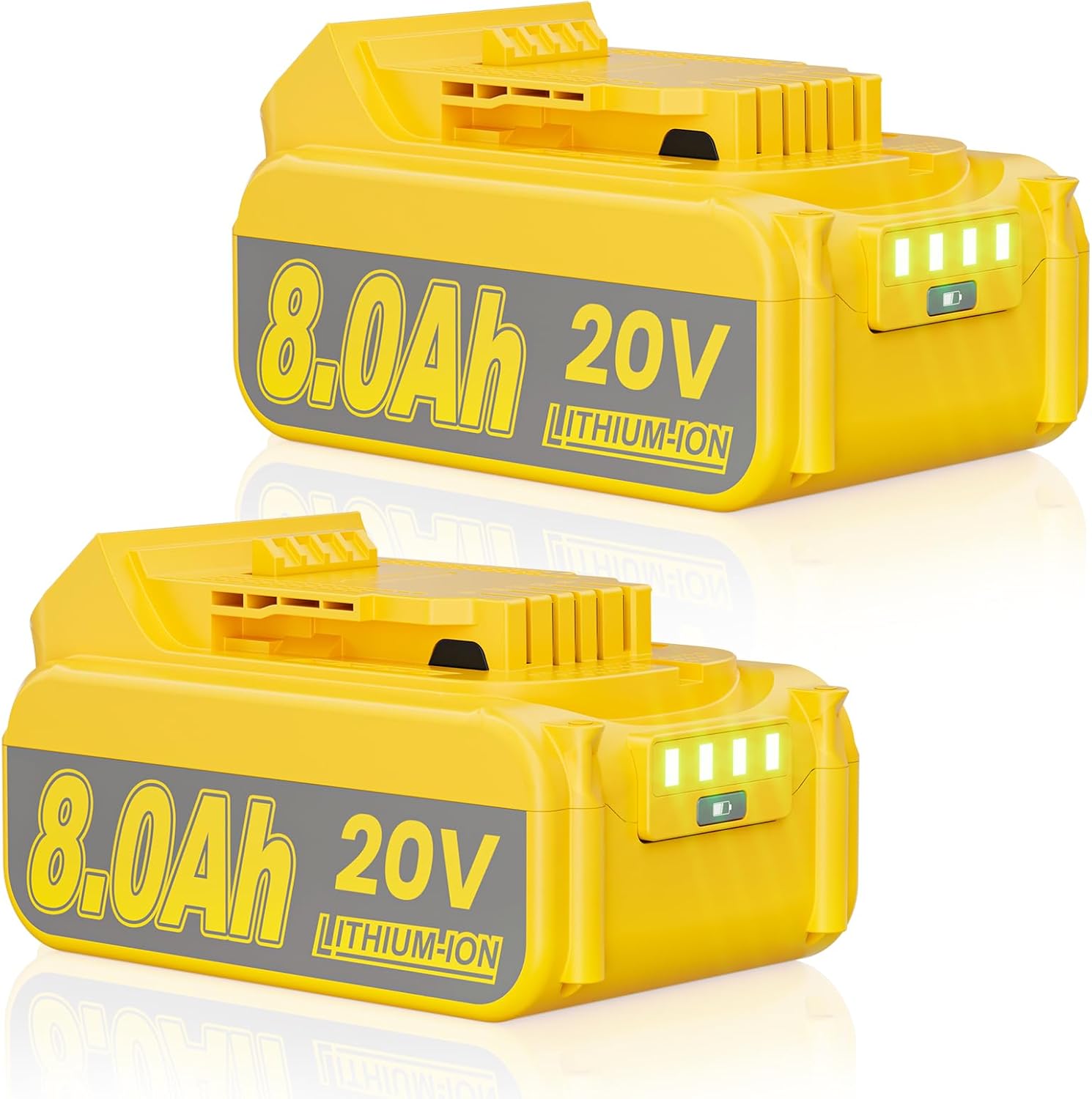 2Pack 8.0Ah Replacement for Dewalt 20V Max Battery Compatible with Dewalt 20 Volt XR Lithium Batteries DCB200 DCB201 DCB206 DCB204 DCB207 DCD/DCF/DCG Series Cordless Power Tools