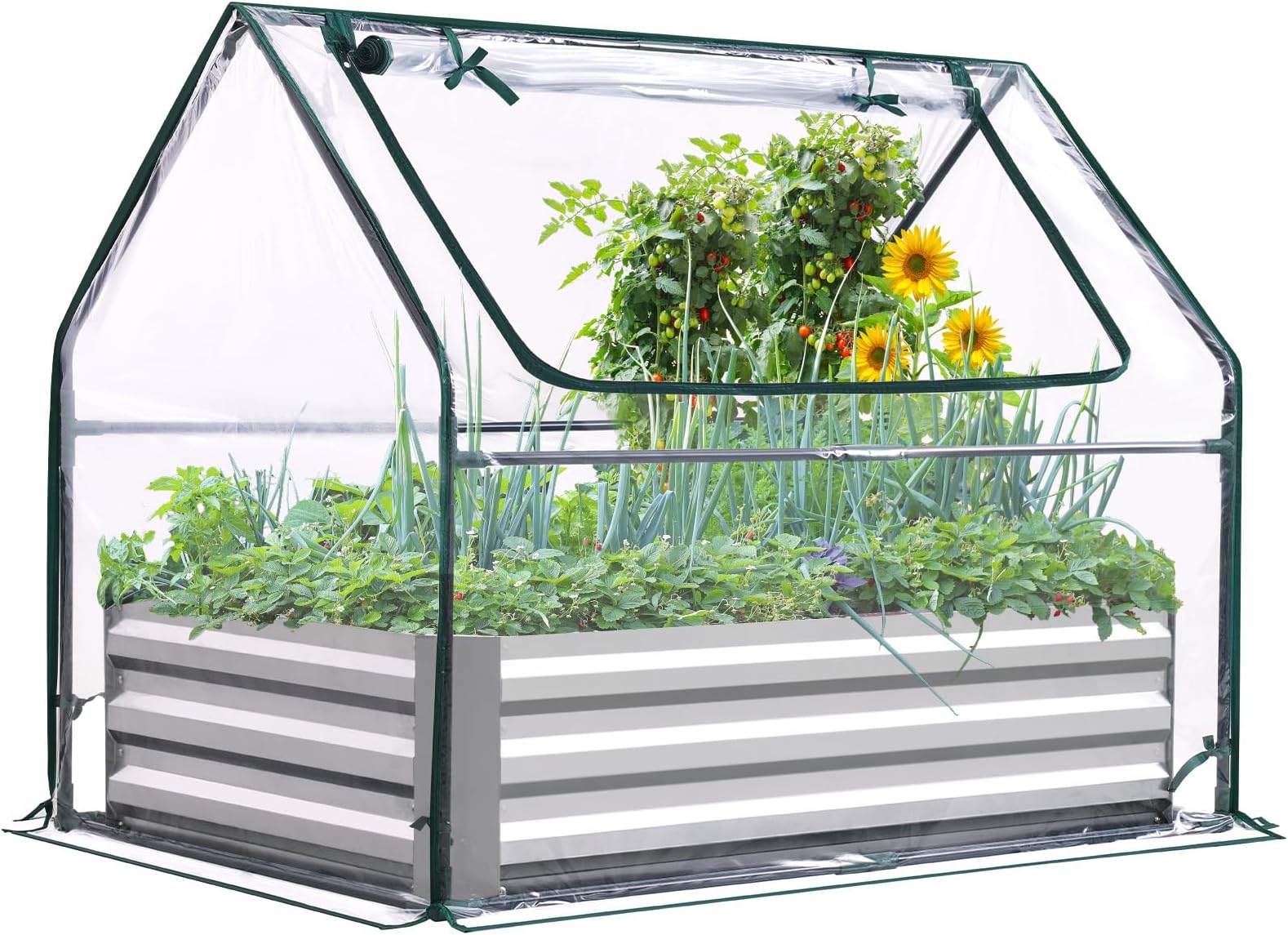 Quictent Raised Garden Bed with Cover Outdoor Galvanized Steel Planter Box Kit with Greenhouse Large Zipper Window Dual Use, 20pcs T-Type Tags & 1 Pair of Gloves Included 4x2.5x1 FT, Clear