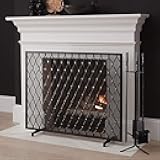 RsFiL Sparks Flame Guard Fireplace Screen 31in, Single Panel Safety Fire Guard for Babies Kids Pets, Matte Black Finish, Fine Grid Detail Feito na China