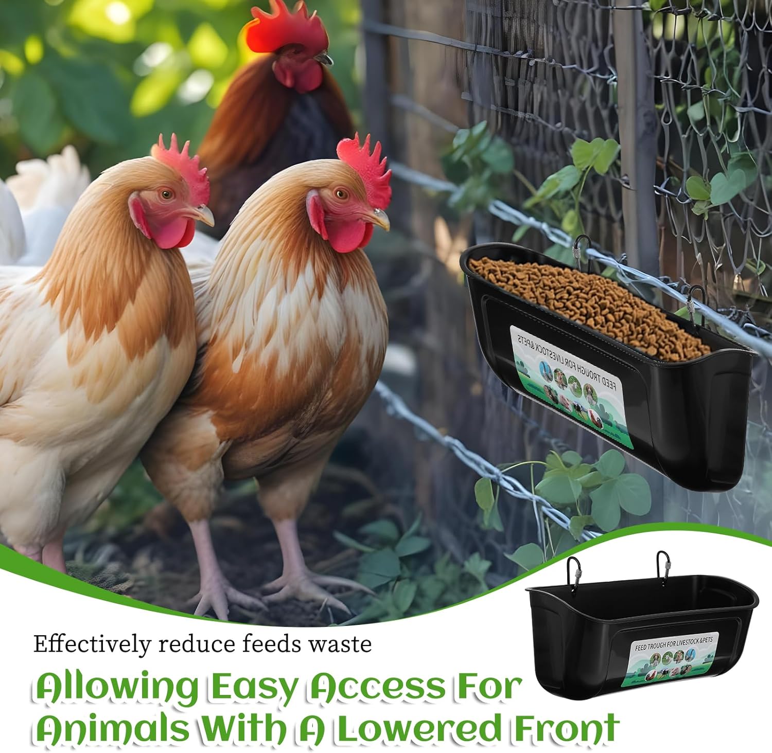 MAQUITA 6 PCS Hanging Chicken Feeder Trough for Goat Sheep Deer Poultry Duck Chicken Fence Feeder Livestock Feeding Container Goats Supplies Feeders Waterer Bucket