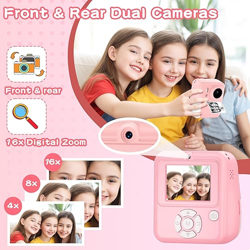 Miniatura 3 de Cámara para niños con impresión instantánea en color, cámara de impresión instantánea de doble lente para niños, cámara digital portátil de viaje