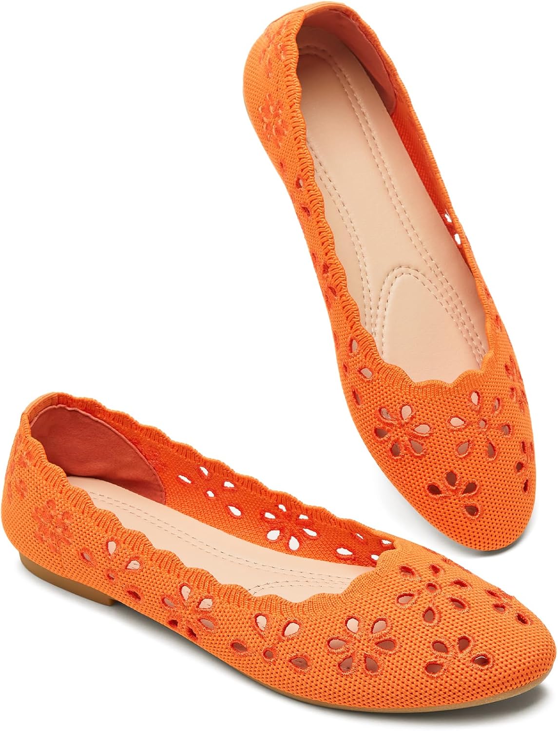 BABUDOG Mesh Ballet Flats Shoes for Women,Womens Flats Dressy Comfortable,Women's Dress Shoes with Flower Eyelets,Slip on Casual Walking Flats