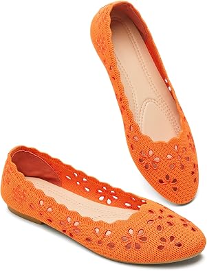 BABUDOG Mesh Ballet Flats Shoes for Women,Womens Flats Dressy Comfortable,Womens Dress Shoes with Flower Eyelets,Slip on Casual Walking Flats