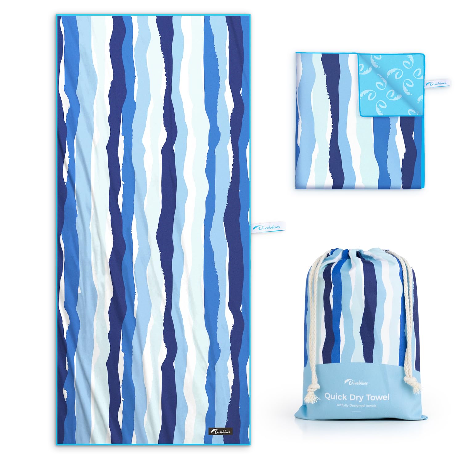 Diveblues Microfiber Beach Towel Fast Drying, Extra Large 71" x 32" Sand Free Beach Towel Super Lightweight Towels for Swimming Pool, Camping, Picnic, Yoga Gym Sports