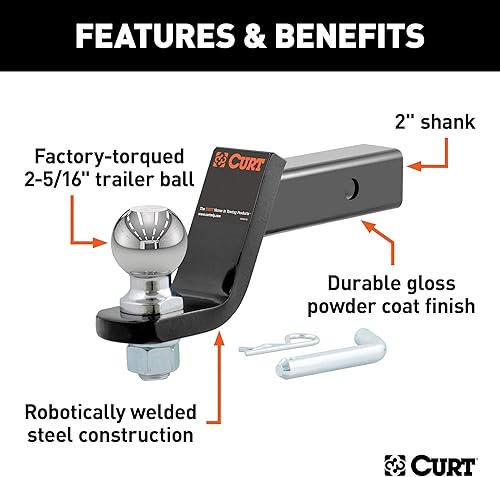 Miniatura 3 de CURT 45042 Soporte de enganche de remolque con bola y pasador de 2-516 pulgadas, se adapta a receptor de 2 pulgadas, 7,500 libras, caída de 4