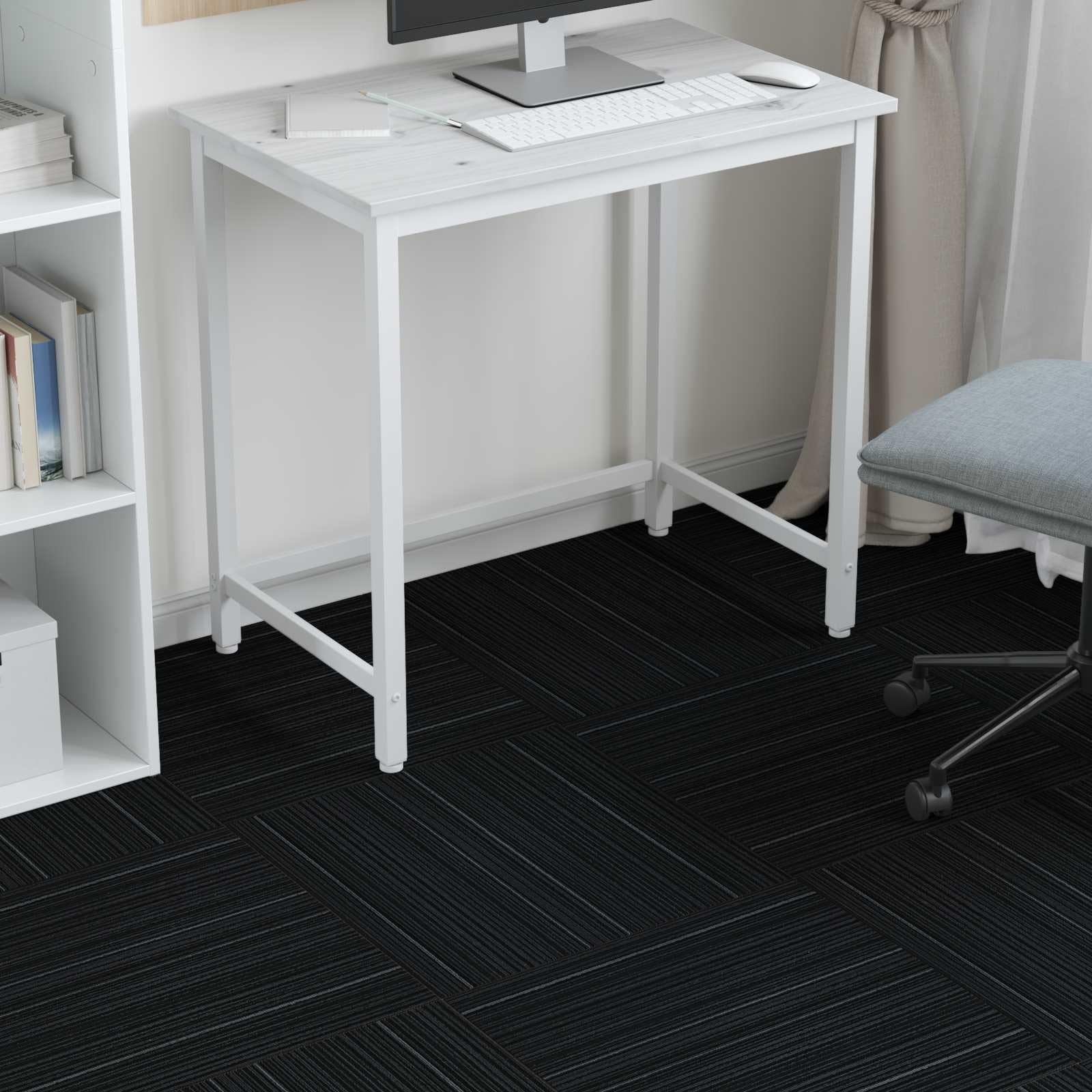 Teppichfliesen Gestreift Dunkelgrau 50 x 50 cm 20er Set, schallabsorbierende Teppichplatten Schlingenware für Wohnzimmer und Büro, strapazierfähiger Bodenbelag PP